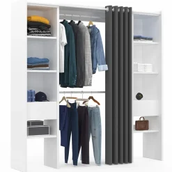Dressing extensible double blanc avec rideau gris*IDMarket Best