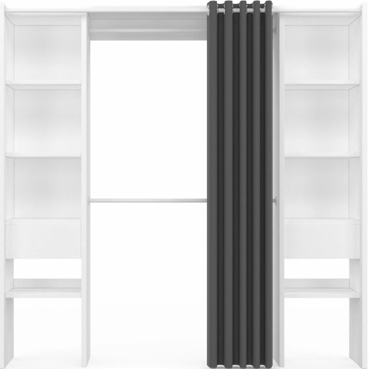 Dressing extensible double blanc avec rideau gris*IDMarket Best