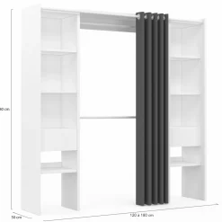 Dressing extensible double blanc avec rideau gris*IDMarket Best