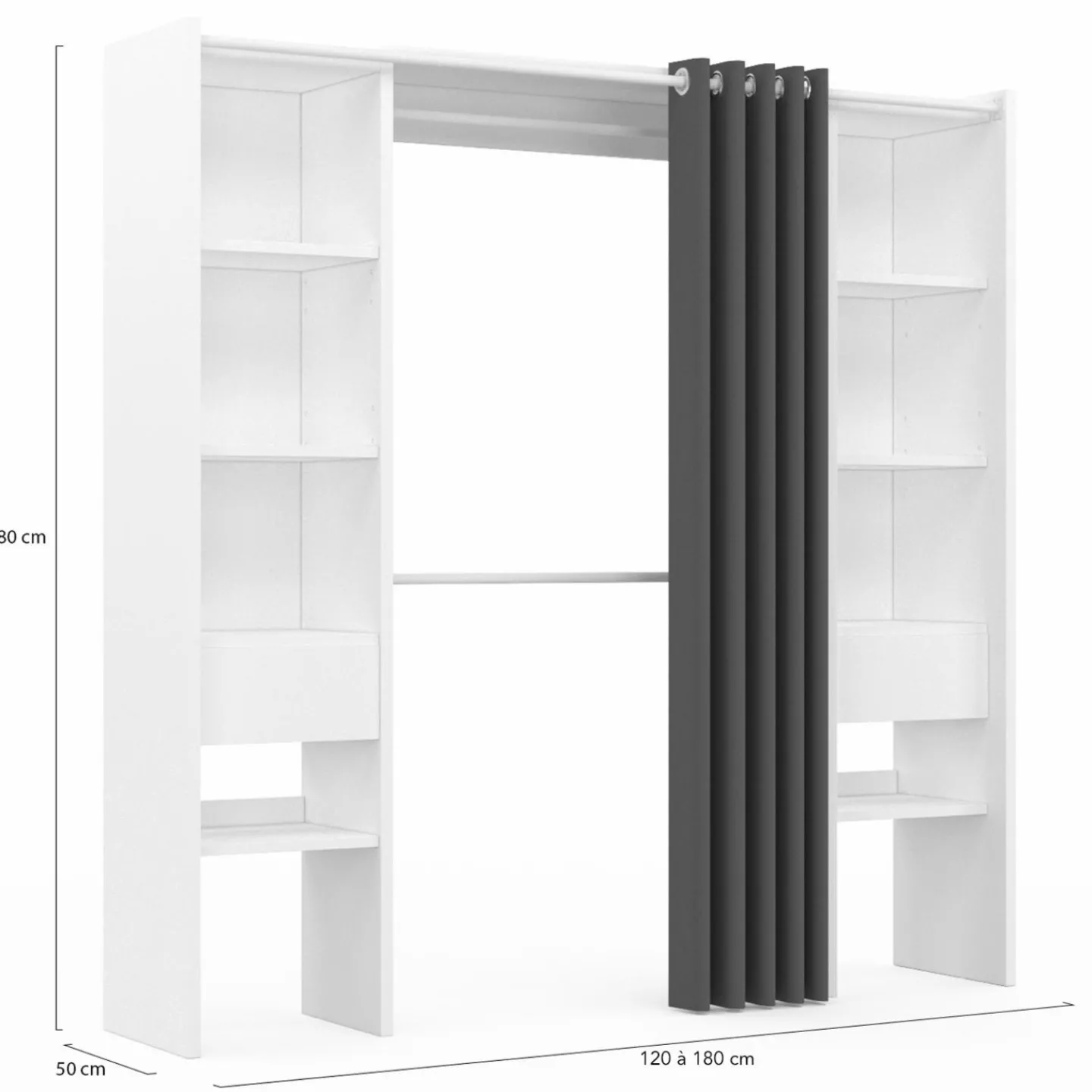 Dressing extensible double blanc avec rideau gris*IDMarket Best