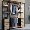 Dressing industriel double penderie bois et noir avec étagères et bacs*IDMarket Outlet