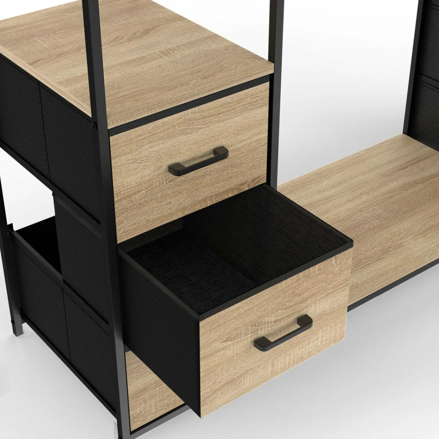 Dressing industriel double penderie bois et noir avec étagères et bacs*IDMarket Outlet