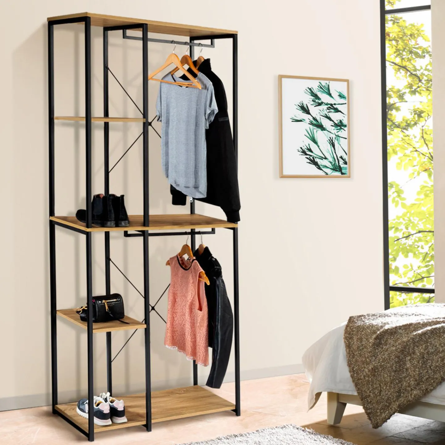 Dressing industriel double penderie 90 cm*IDMarket Outlet