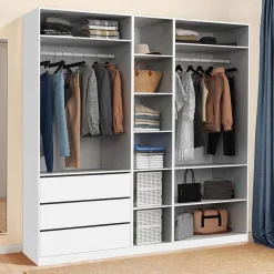 Dressing modulable blanc avec 2 penderies, 10 étagères et 3 tiroirs*IDMarket Discount