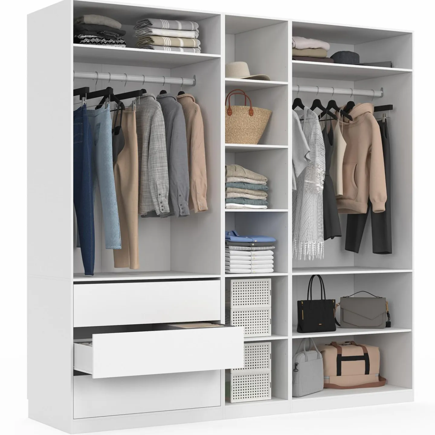 Dressing modulable blanc avec 2 penderies, 10 étagères et 3 tiroirs*IDMarket Discount