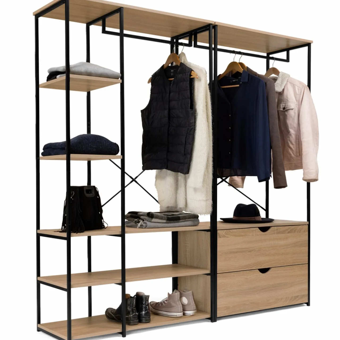 Dressing modulable industriel double penderie 2 tiroirs*IDMarket New