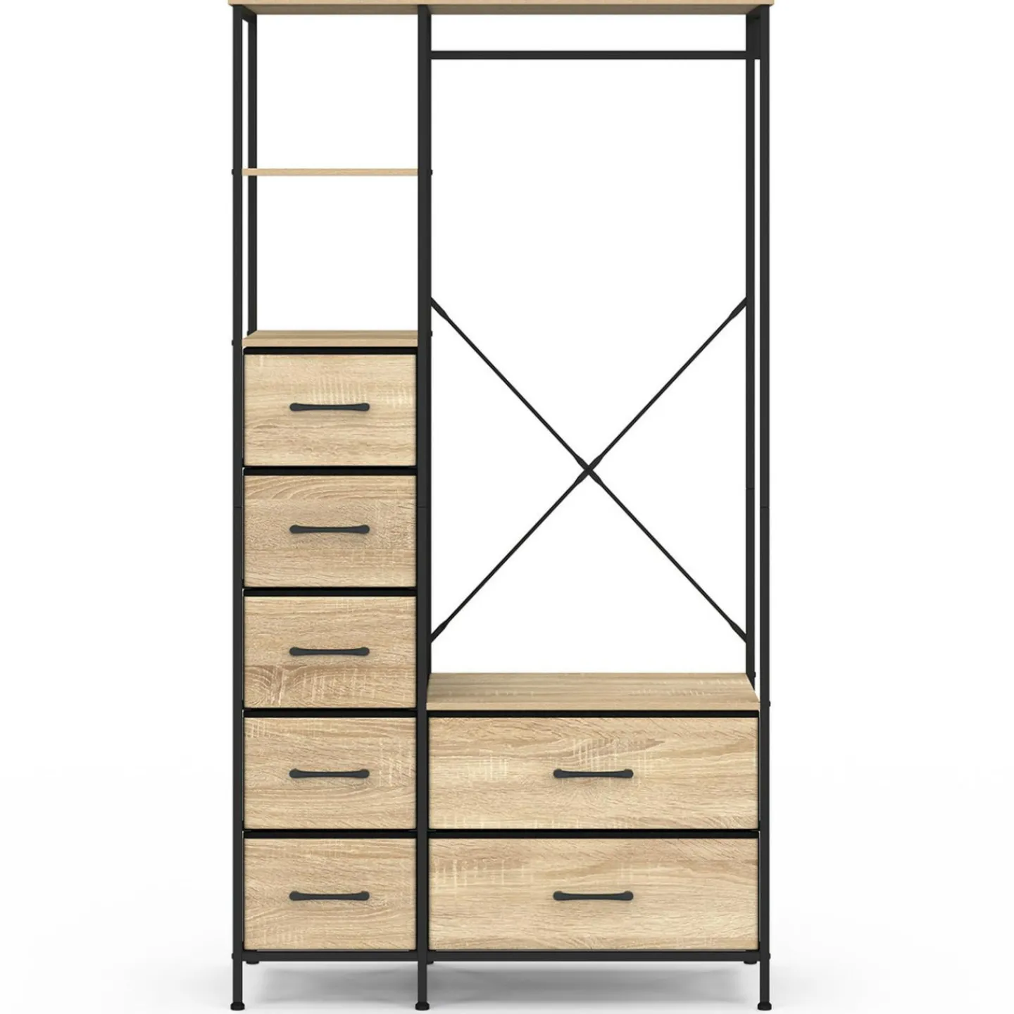 Dressing penderie + colonne avec 1 étagère et 7 bacs en tissu bois et noir L. 90 cm*IDMarket Discount