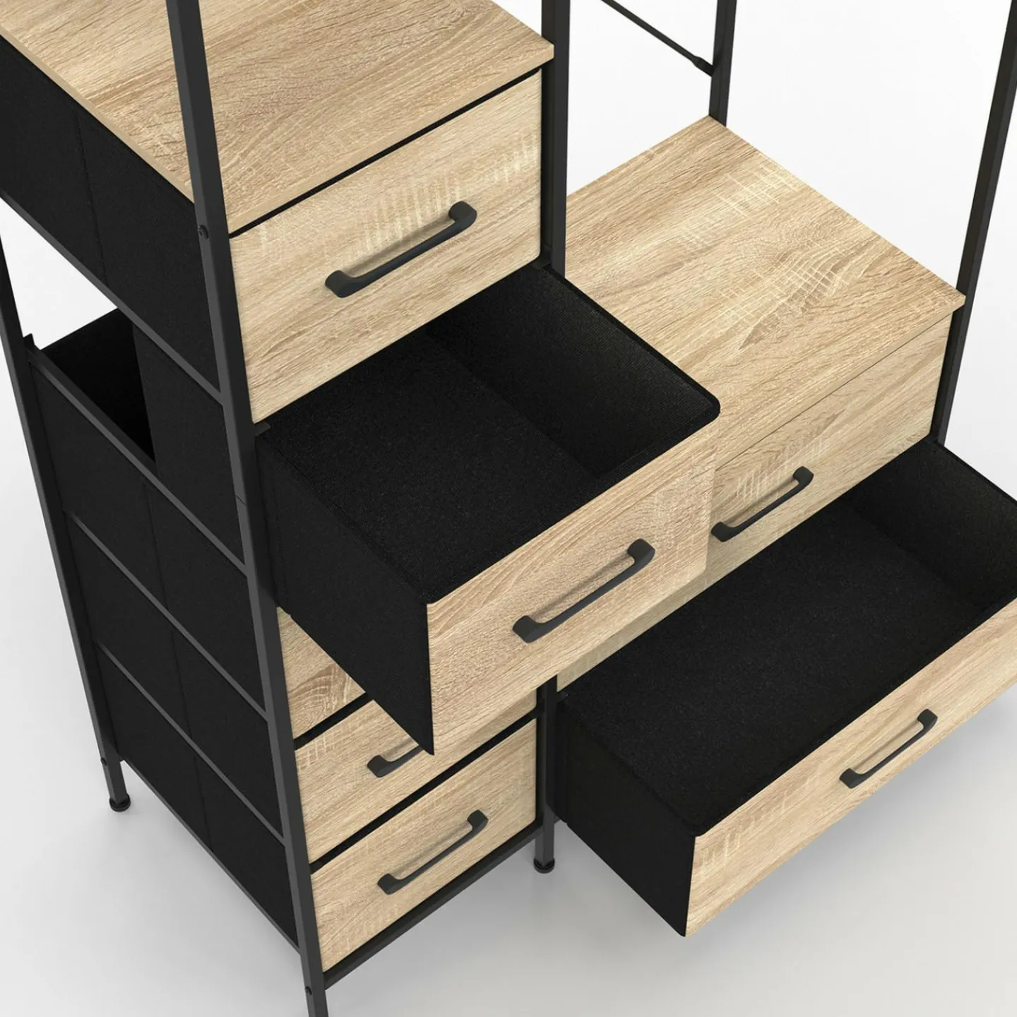 Dressing penderie + colonne avec 1 étagère et 7 bacs en tissu bois et noir L. 90 cm*IDMarket Discount