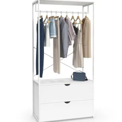 Dressing penderie 2 tiroirs bois blanc et métal blanc L. 80 cm*IDMarket