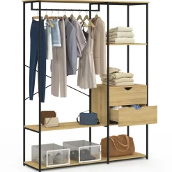 Dressing penderie avec étagères et 2 tiroirs L. 130 cm design industriel*IDMarket New