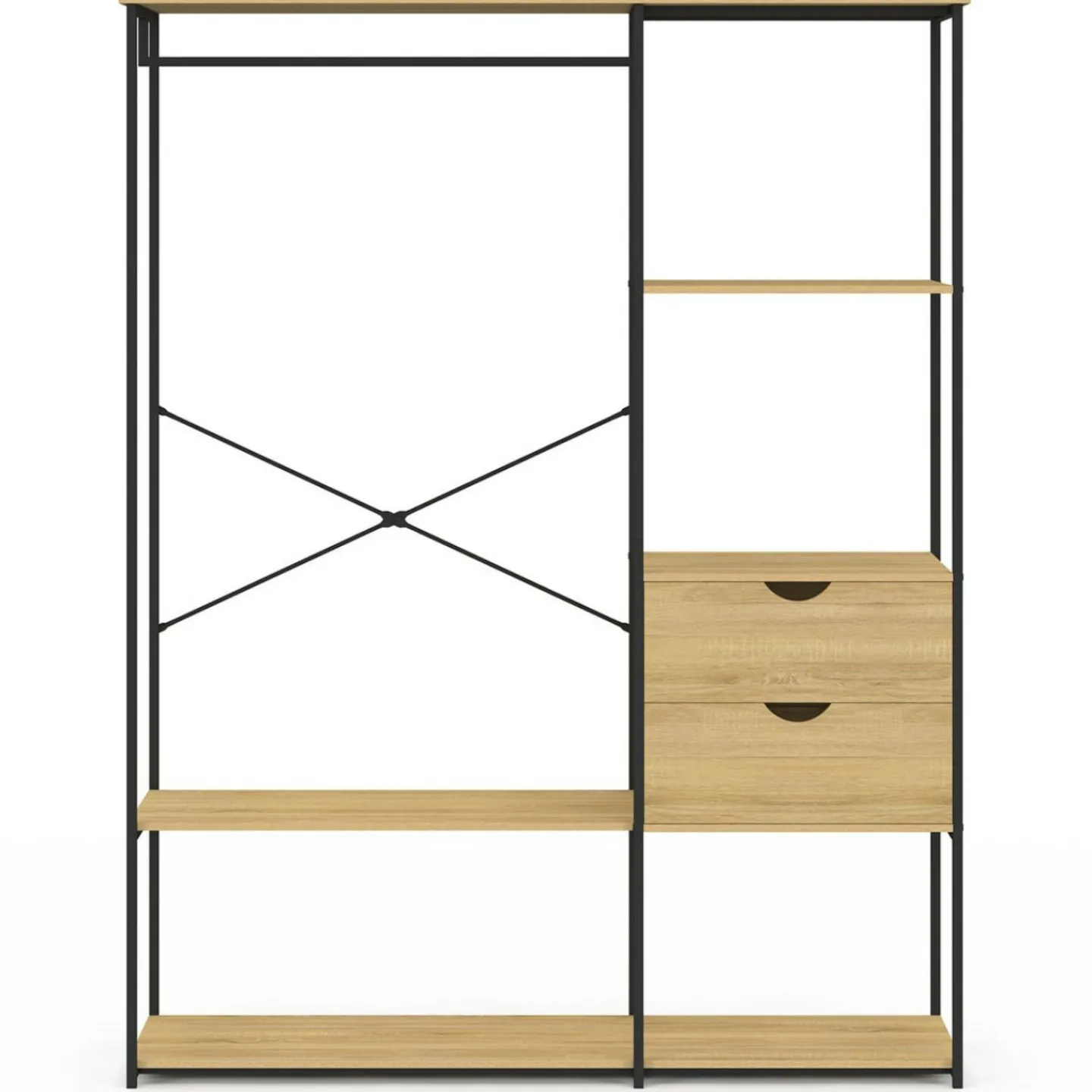 Dressing penderie avec étagères et 2 tiroirs L. 130 cm design industriel*IDMarket New