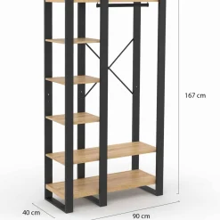 Dressing penderie avec étagère noir et bois 90 cm*IDMarket Best