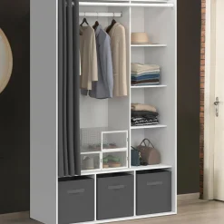 Dressing penderie blanc avec rideaux gris*IDMarket Outlet