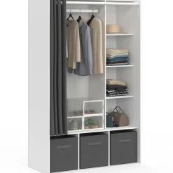 Dressing penderie blanc avec rideaux gris*IDMarket Outlet