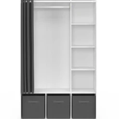 Dressing penderie blanc avec rideaux gris*IDMarket Outlet