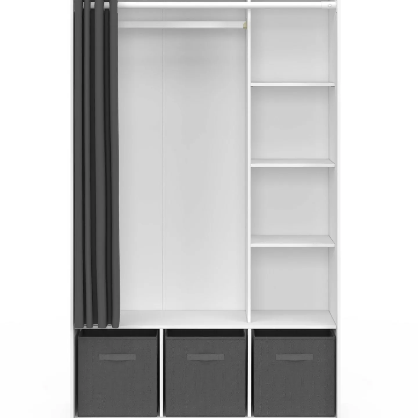 Dressing penderie blanc avec rideaux gris*IDMarket Outlet