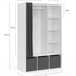 Dressing penderie blanc avec rideaux gris*IDMarket Outlet