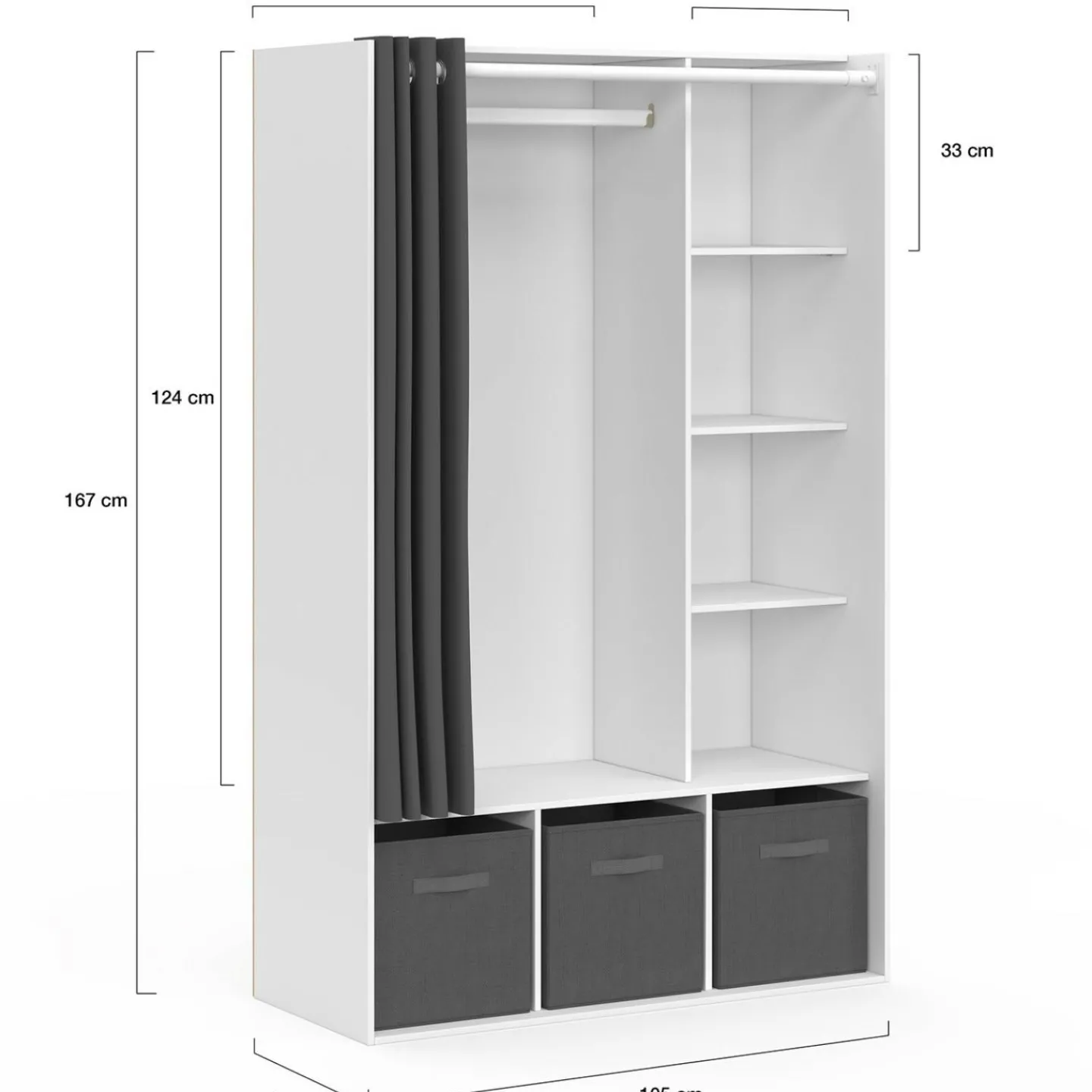 Dressing penderie blanc avec rideaux gris*IDMarket Outlet