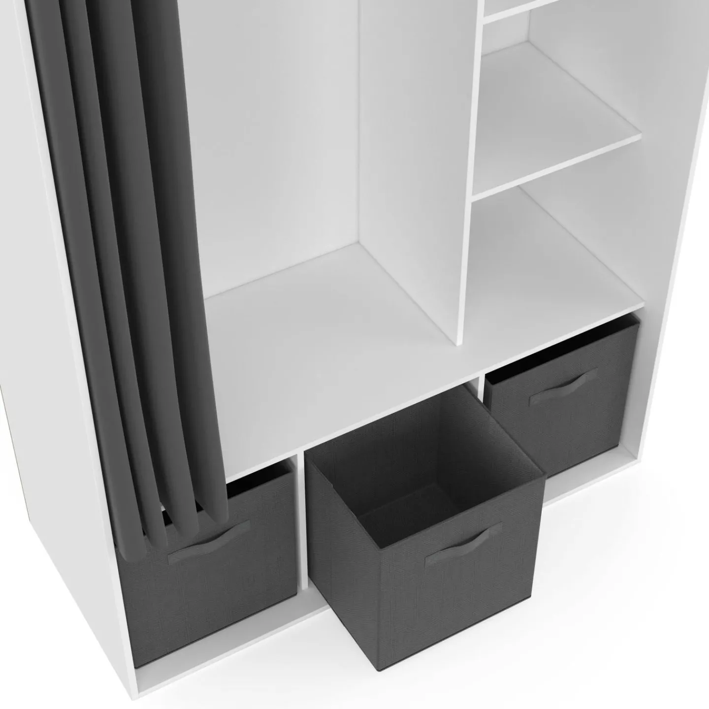 Dressing penderie blanc avec rideaux gris*IDMarket Outlet