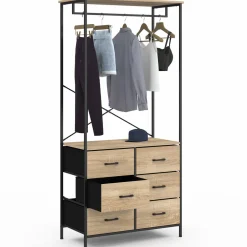 Dressing penderie industriel bois et noir avec 6 bacs*IDMarket Discount