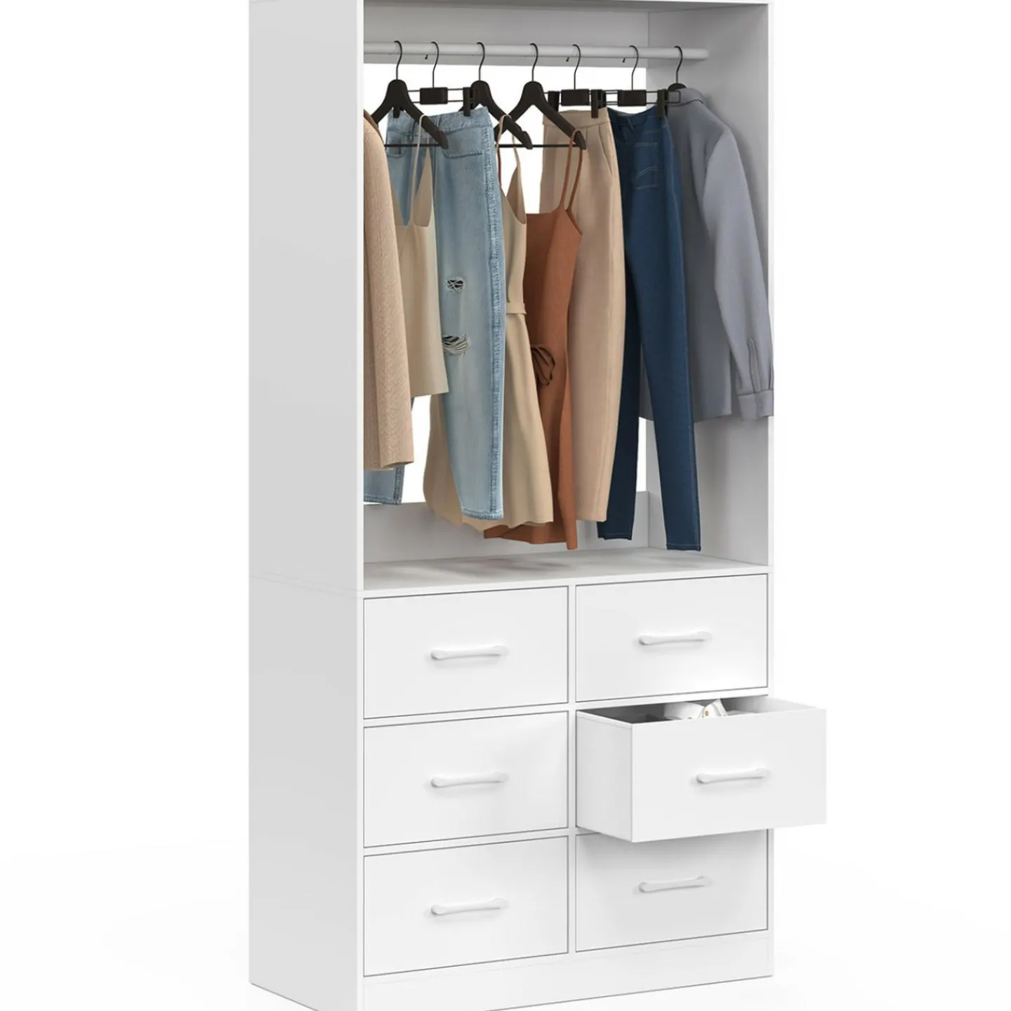 Dressing penderie L. 80 cm avec 6 tiroirs bois et tissu blanc*IDMarket Online