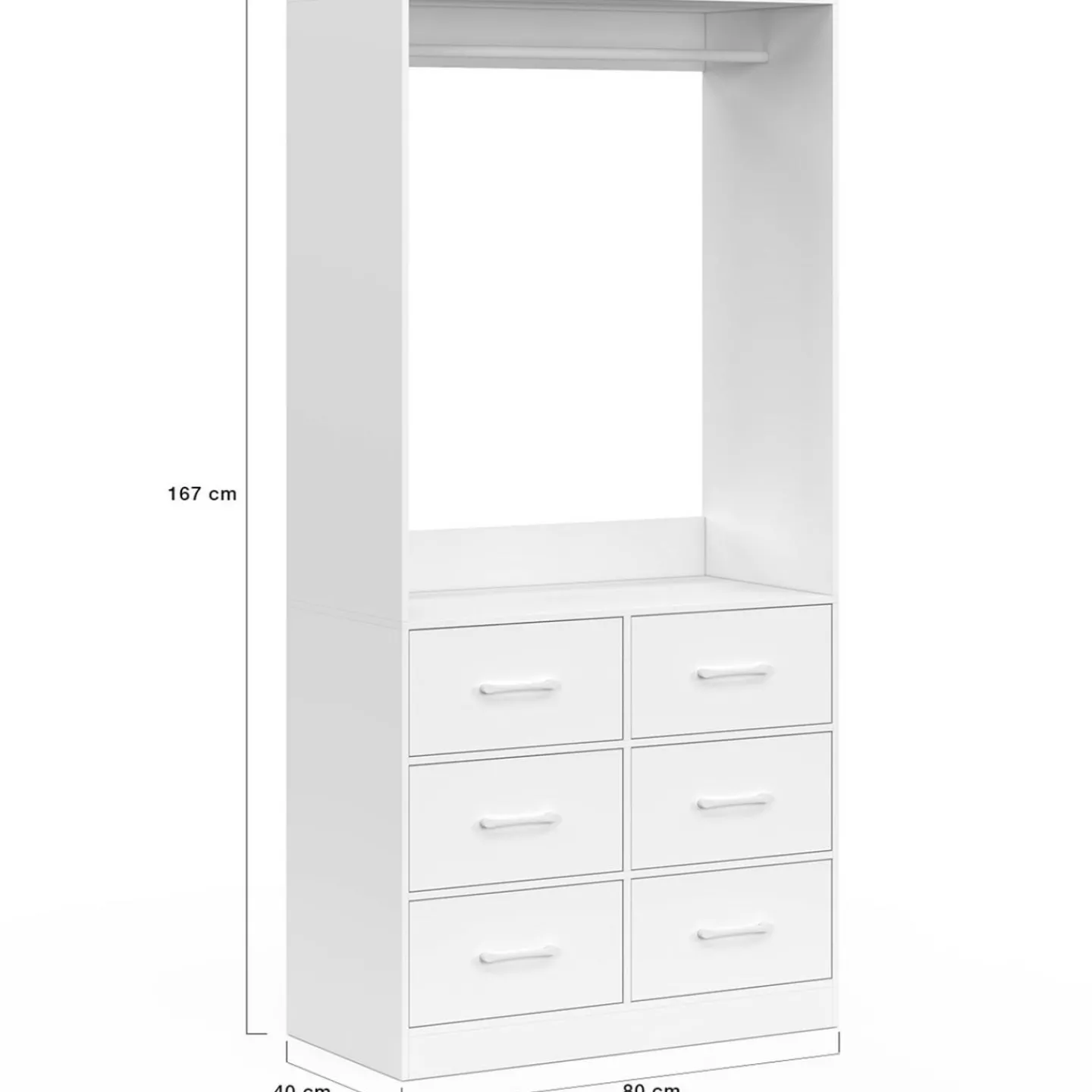 Dressing penderie L. 80 cm avec 6 tiroirs bois et tissu blanc*IDMarket Online