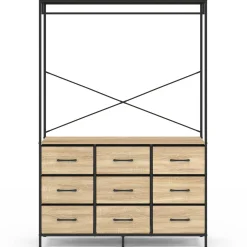 Dressing penderie L. 115 cm avec 9 bacs en tissu bois et noir*IDMarket Hot