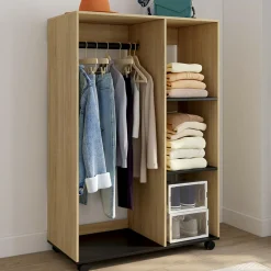 Dressing penderie RACHEL 80 x 40 x 120 cm à roulettes hêtre et noir*IDMarket New