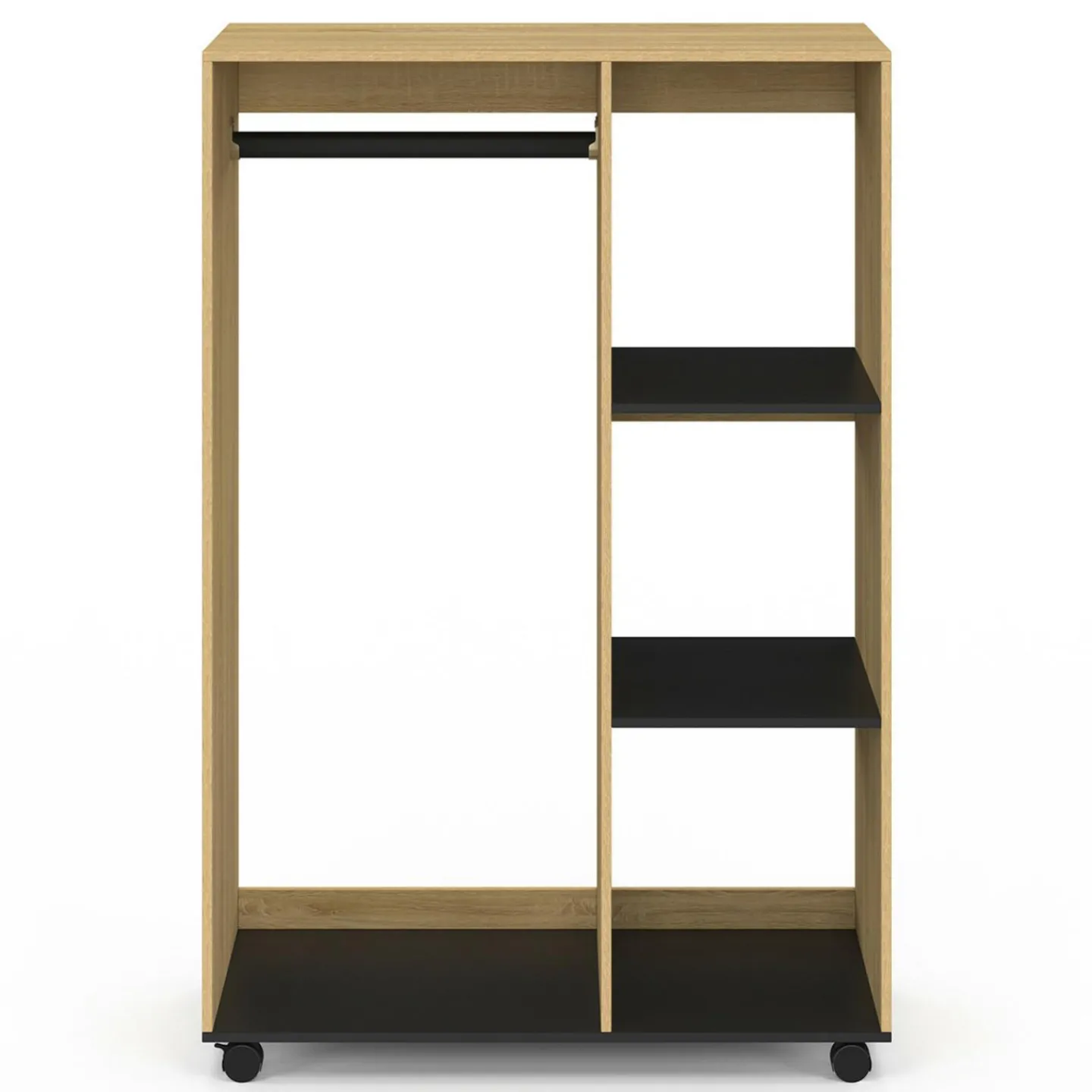 Dressing penderie RACHEL 80 x 40 x 120 cm à roulettes hêtre et noir*IDMarket New