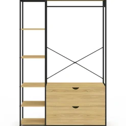 Dressing penderie étagères 2 tiroirs design industriel L. 113 cm*IDMarket Discount