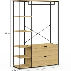 Dressing penderie étagères 2 tiroirs design industriel L. 113 cm*IDMarket Discount