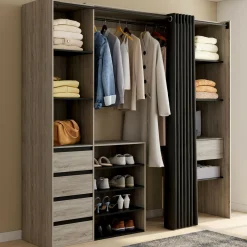 Dressing XXL extensible 120/180 cm en hêtre avec penderie, étagères et tiroirs*IDMarket New