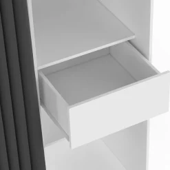 Dressing XXL extensible 120/180 cm blanc avec tiroirs + étagères + penderie + rideau gris*IDMarket Hot