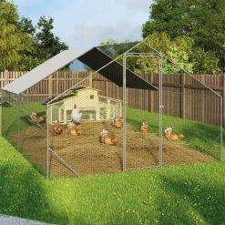 Enclos poulailler 12 m² en acier galvanisé avec perchoir*IDMarket Hot