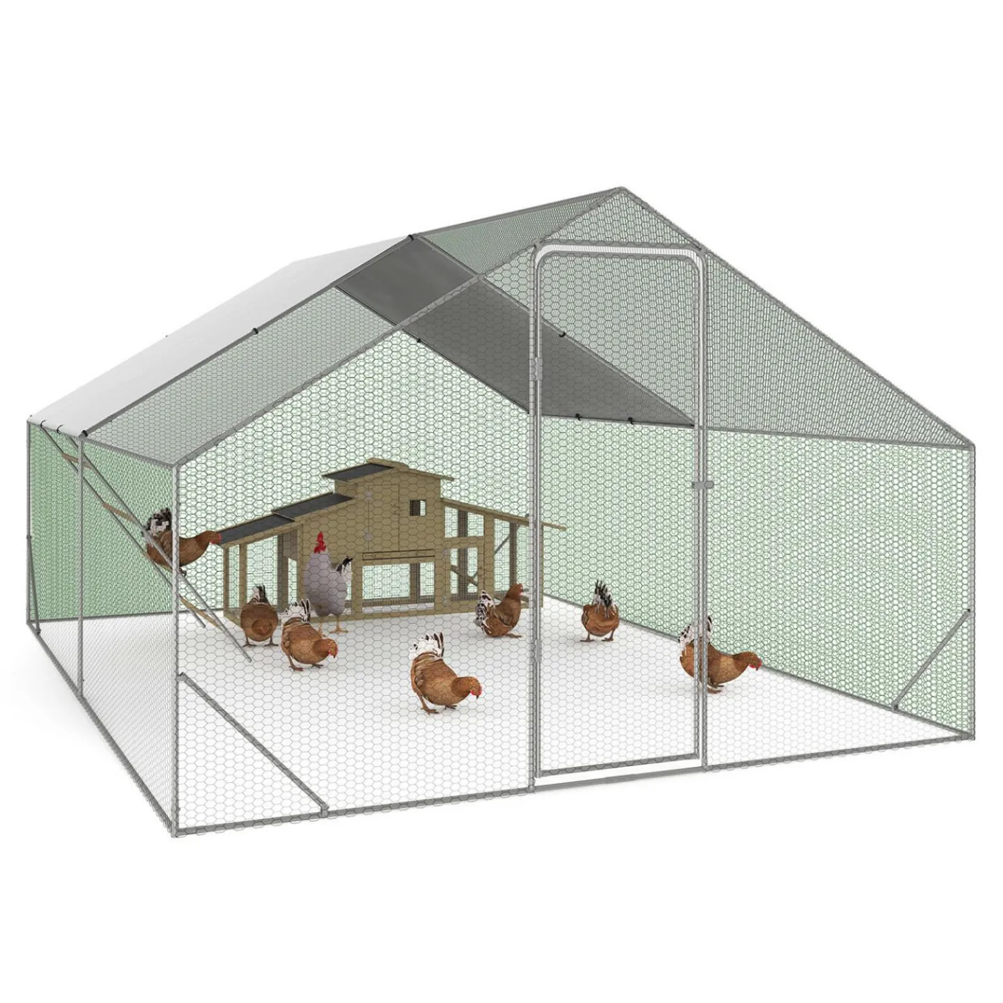 Enclos poulailler 12 m² en acier galvanisé avec perchoir*IDMarket Hot