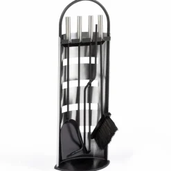 Ensemble d'accessoires de cheminée noir inox avec support*IDMarket Best