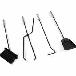 Ensemble d'accessoires de cheminée noir inox avec support*IDMarket Best
