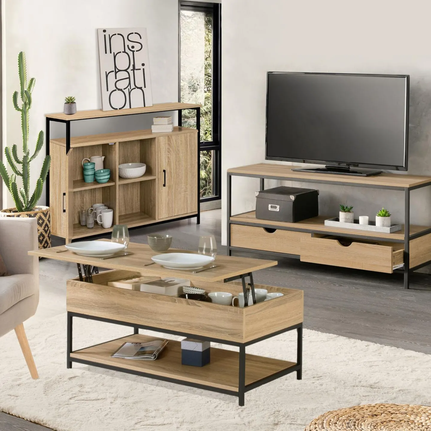 Ensemble de meuble salon style industriel*IDMarket