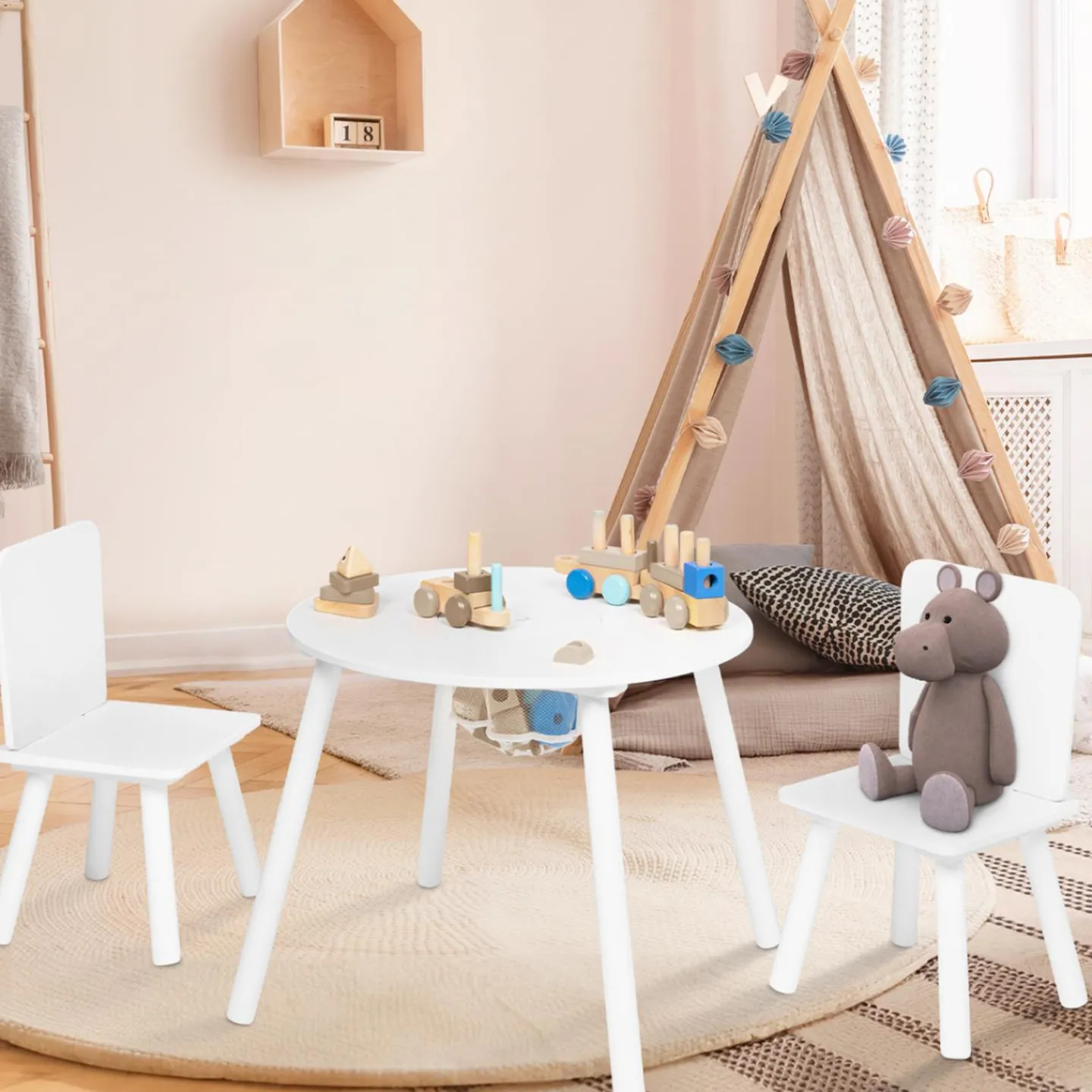 Ensemble de table et chaises pour enfant en bois blanc*IDMarket Outlet