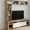 Ensemble meuble télé 170 cm avec étagères bois et placard blanc*IDMarket Online