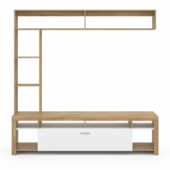 Ensemble meuble télé 170 cm avec étagères bois et placard blanc*IDMarket Online