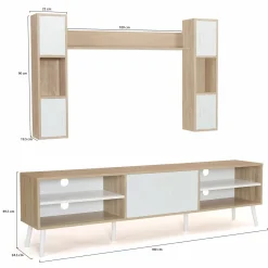 Ensemble meuble télé avec étagères murales bois et blanc*IDMarket Outlet