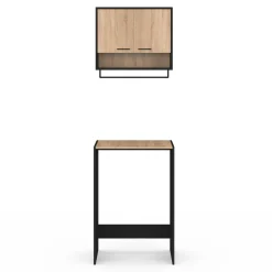 Ensemble meubles de buanderie pour machine à laver noir et hêtre*IDMarket Online