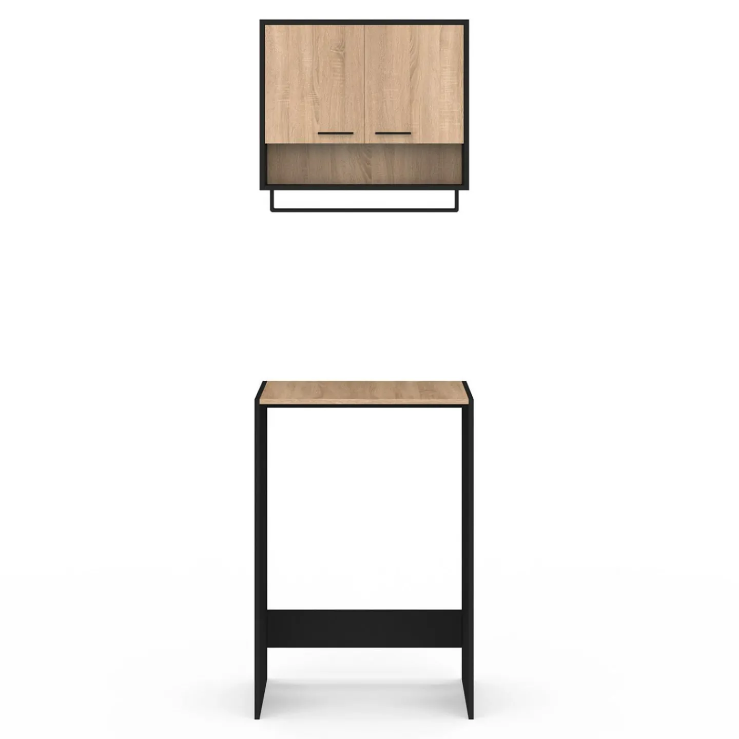 Ensemble meubles de buanderie pour machine à laver noir et hêtre*IDMarket Online