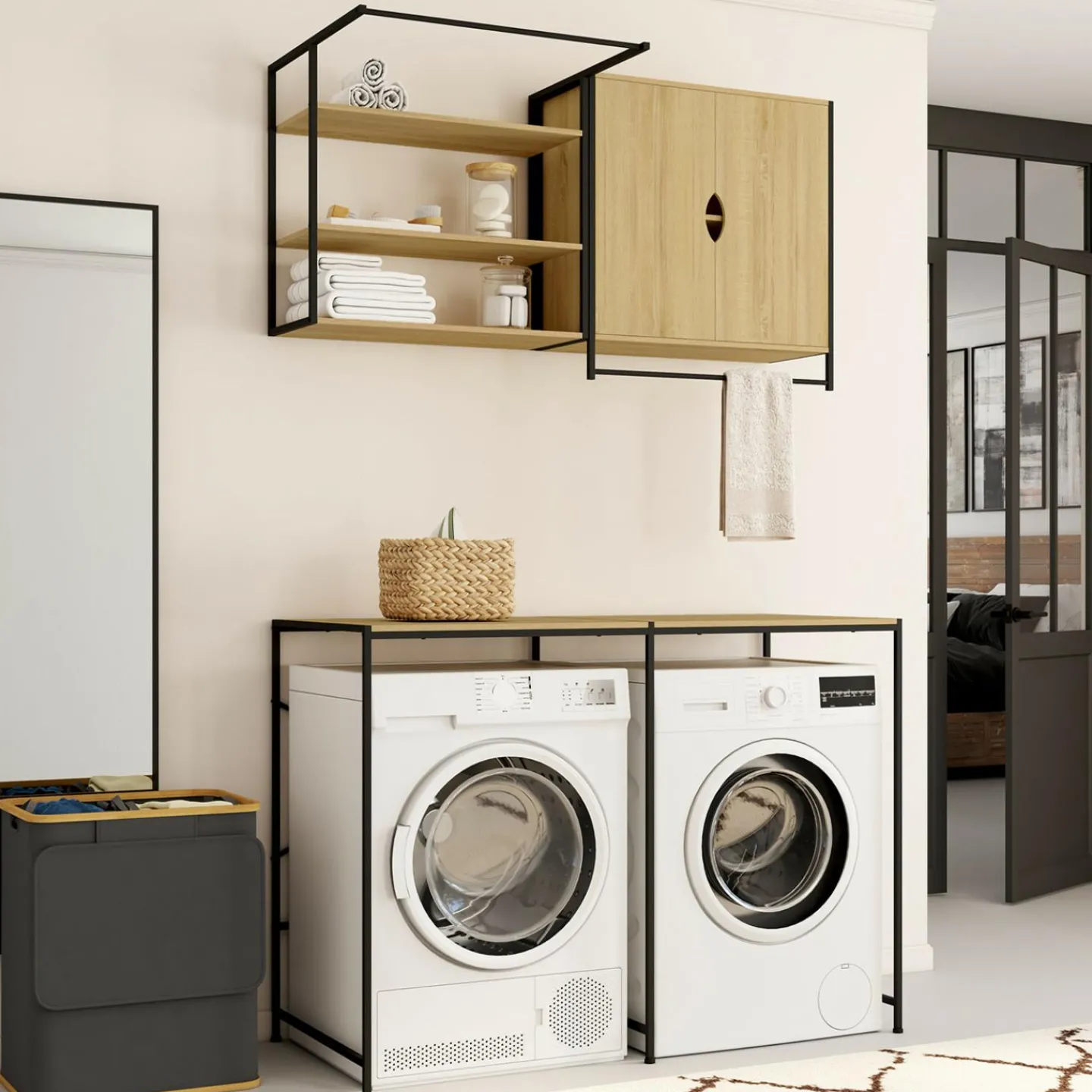 Ensemble pour machine à laver et sèche-linge design industriel*IDMarket Hot