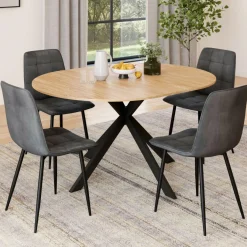 Ensemble table à manger ronde extensible 110 - 150 cm et 4 chaises en velours gris foncé*IDMarket New