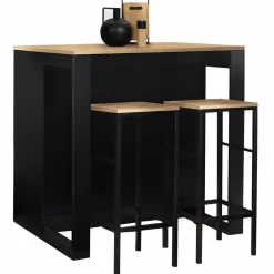 Ensemble table de bar + 2 tabourets de bar bois noir et imitation hêtre*IDMarket New