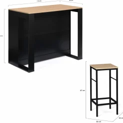 Ensemble table de bar + 2 tabourets de bar bois noir et imitation hêtre*IDMarket New