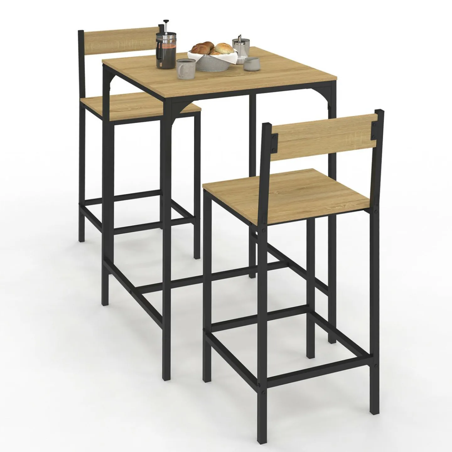 Ensemble table de bar carrée 60 cm et 2 chaises de bar design industriel*IDMarket Hot