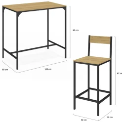 Ensemble table de bar et 4 chaises de bar industrielles*IDMarket Best